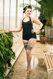 Front of Vintage style Black Simple Swimsuit 