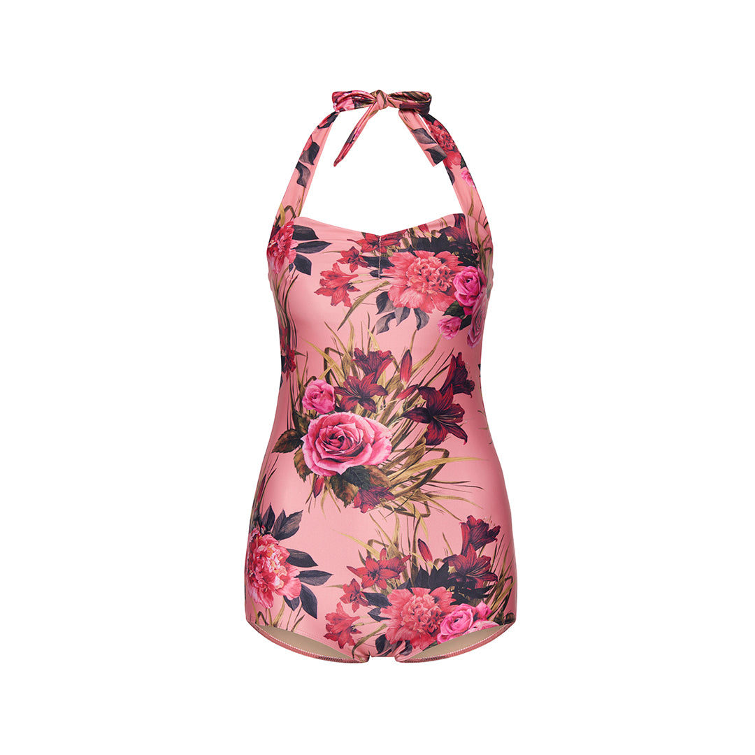 Pink Flowers Simple Swimsuit
