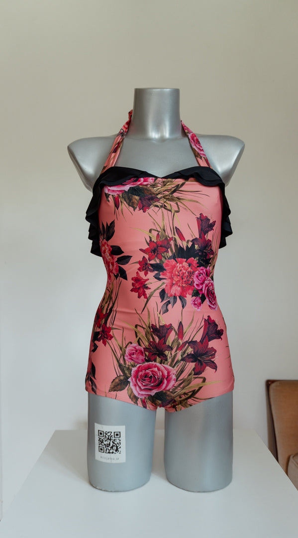 Limited edition - Dancer - Pink Flowers Swimsuit with ruffles
