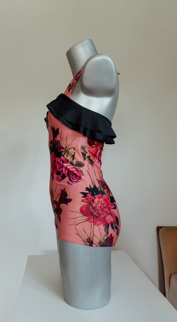 Limited edition - Dancer - Pink Flowers Swimsuit with ruffles