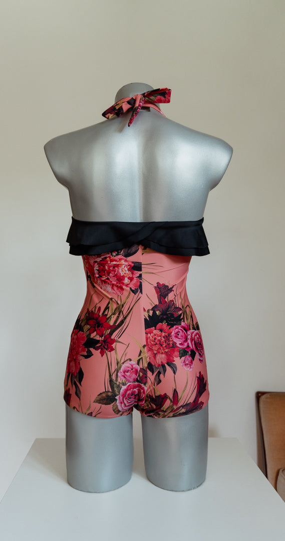 Limited edition - Dancer - Pink Flowers Swimsuit with ruffles