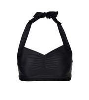 Front viwe of Black Simple bikini top with gathered bust detail
