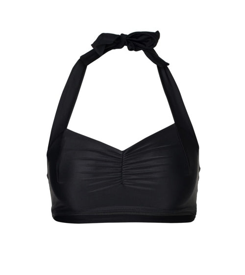 Front viwe of Black Simple bikini top with gathered bust detail